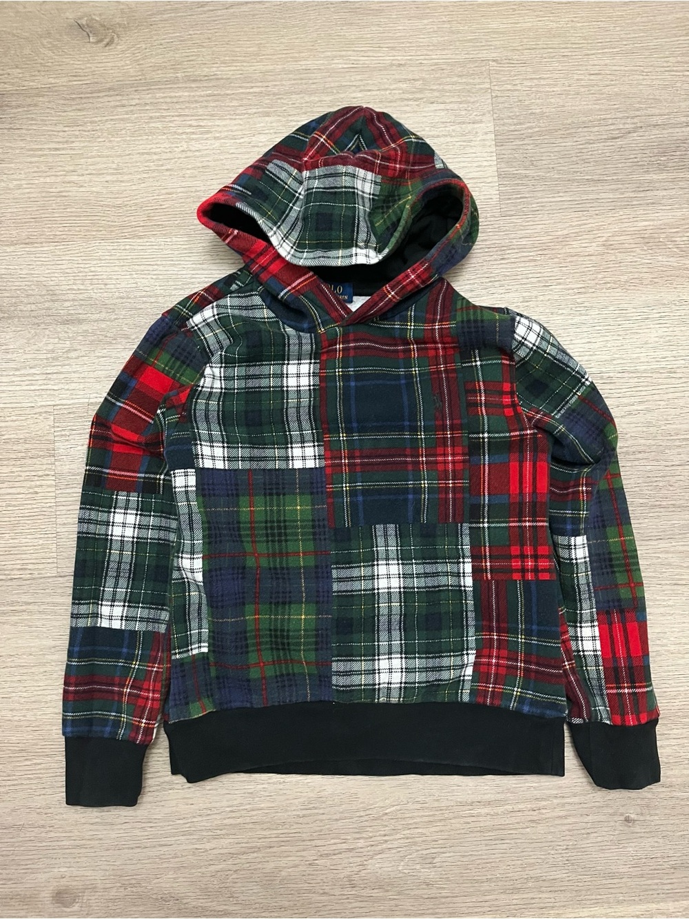 Polo Ralph Lauren Kids Plaid Hooded Sweatshirt in Red, Green, Navy & White 10-12